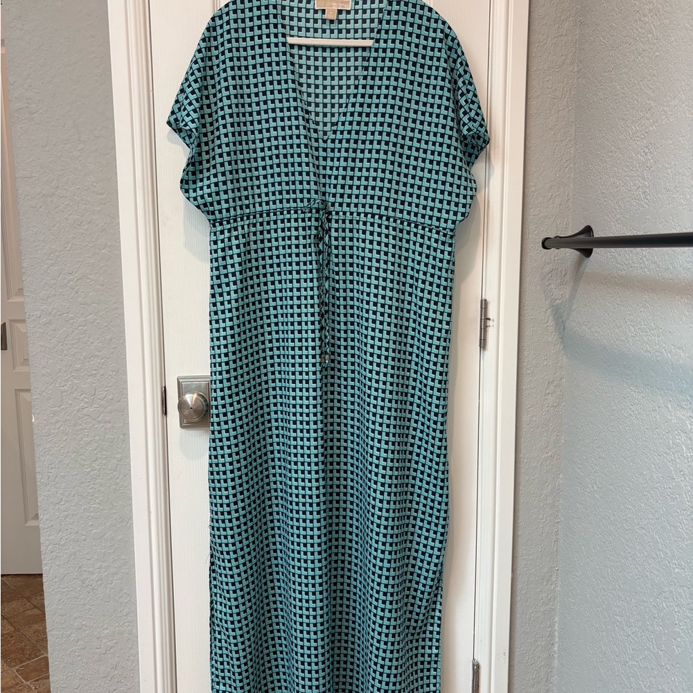 Michael Kors Teal Patterned Maxi Dress